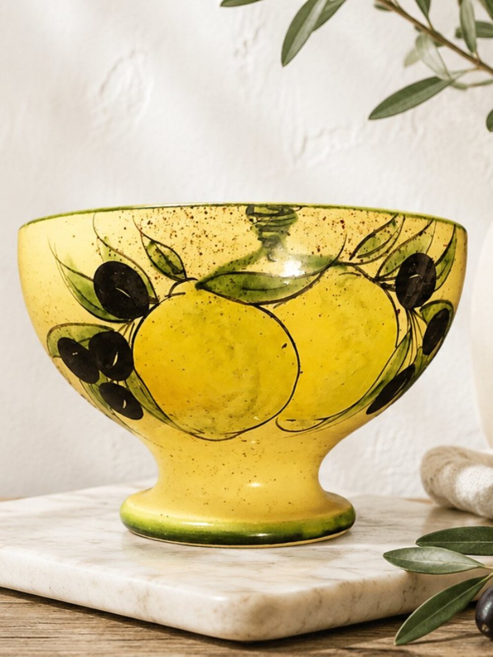 Vintage Vallauris French Pottery Olive Lemon Bowl Mid Century Mediterranean Deco